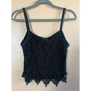 Awesome Wear Black Rose Lace Overlay Crop Cami Tank Womens M